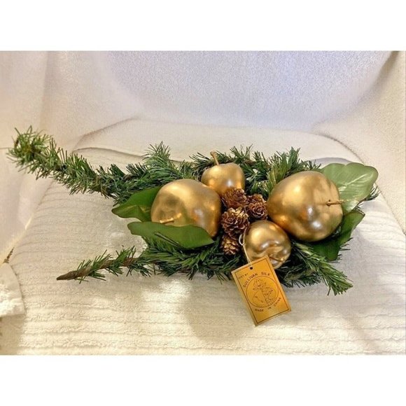 VINTAGE SULLIVAN SILK CHRISTMAS CENTERPIECE GOLD APPLES & PINE CONES 15"x8" NWT - Picture 1 of 5